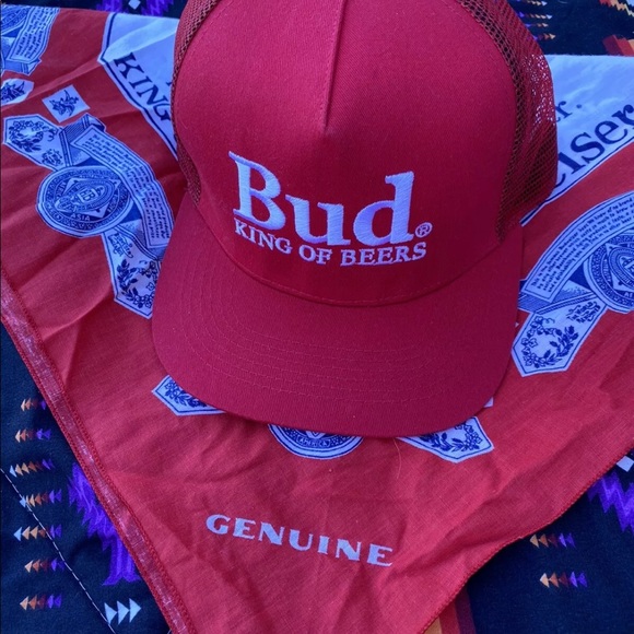 Rare Vintage Budweiser Snapback Hat And Bandana - Picture 1 of 4
